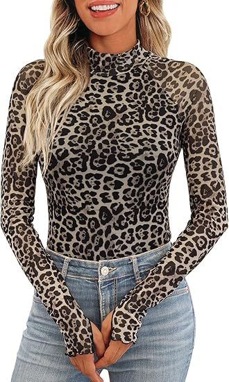 Damen Transparentes Mesh-Longsleeve mit Blumenprint und Stehkragen – Avérine