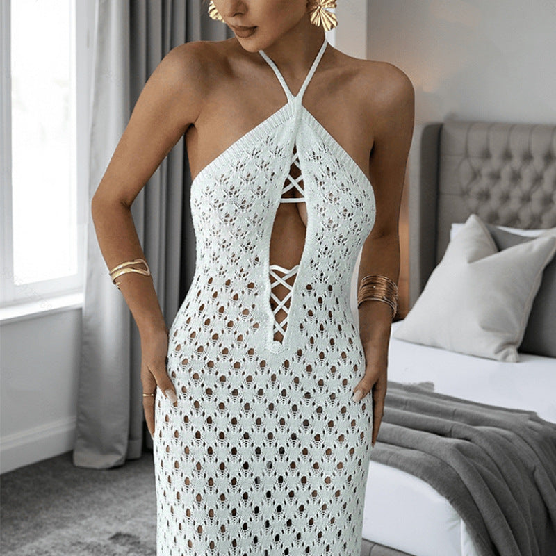 Damen Häkel-Maxi-Kleid mit innovativem Ausschnitt und seitlichen Cut-Outs Echo Archiv