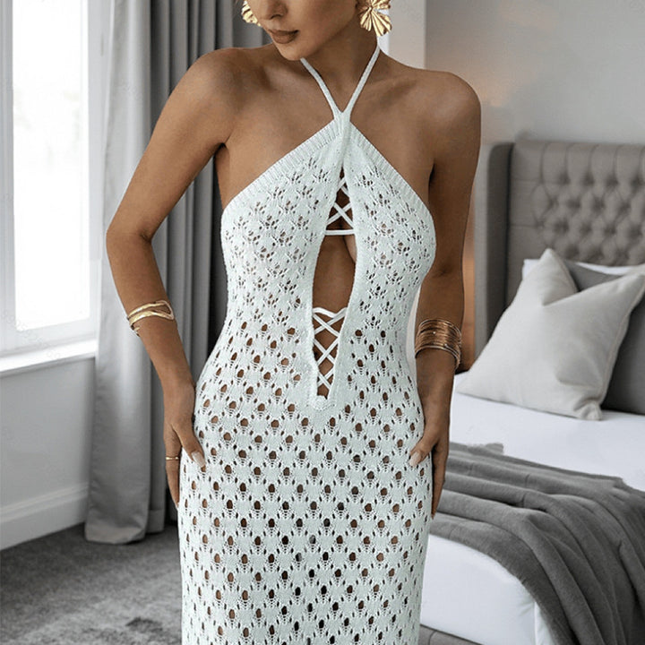 Damen Häkel-Maxi-Kleid mit innovativem Ausschnitt und seitlichen Cut-Outs Echo Archiv