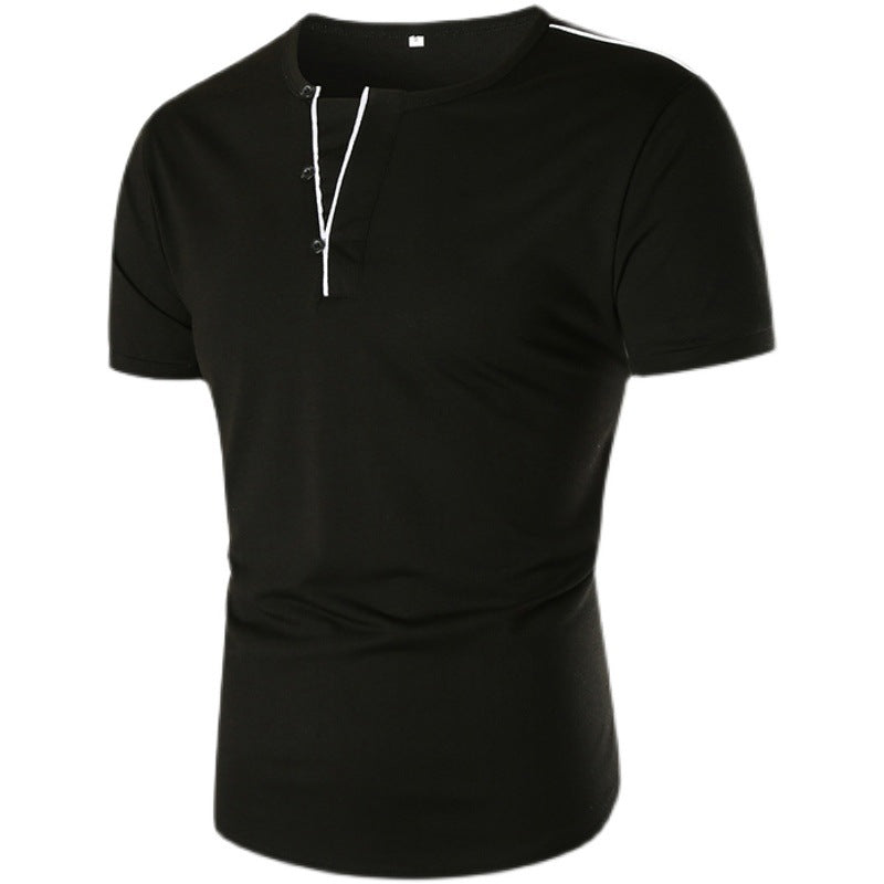 Herren Kurzarm T-Shirt mit halber Knopfleiste und kontrastierenden Nähten Echoarchiv