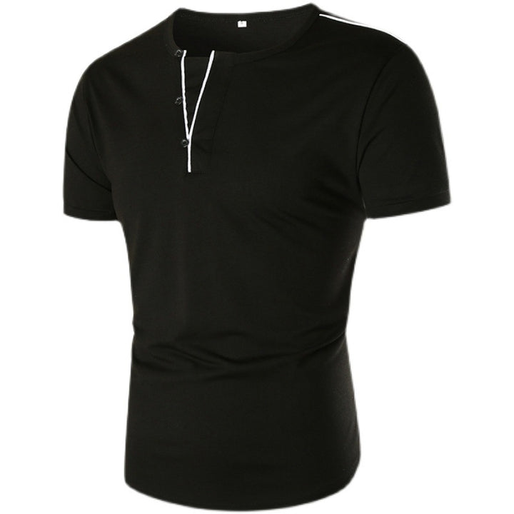 Herren Kurzarm T-Shirt mit halber Knopfleiste und kontrastierenden Nähten Echoarchiv