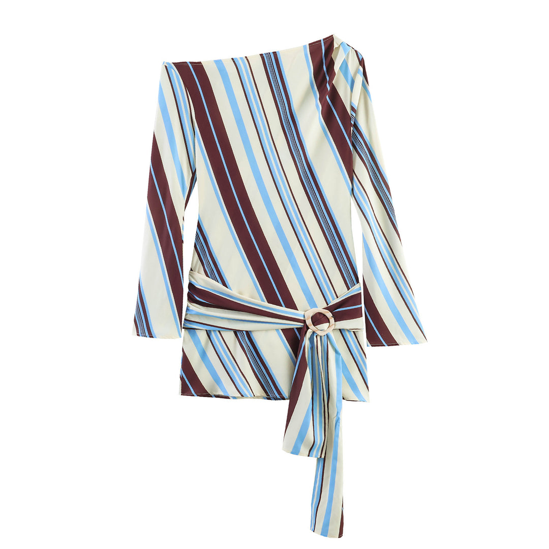 Damen Asymmetrische Wickelbluse mit Taillengürtel und Zierring Echo Archiv