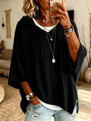 Damen nan Oversize Strickponcho mit Kapuze und kurzen Ärmeln Echo Archiv