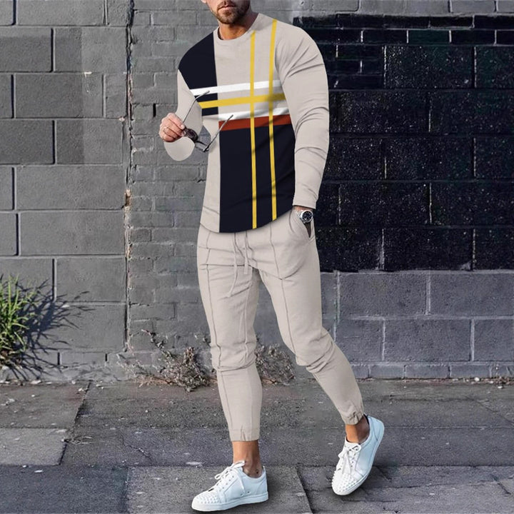 Herren sportliches Set aus Langarmshirt und Jogginghose mit modernem Streifenmuster Echoarchiv