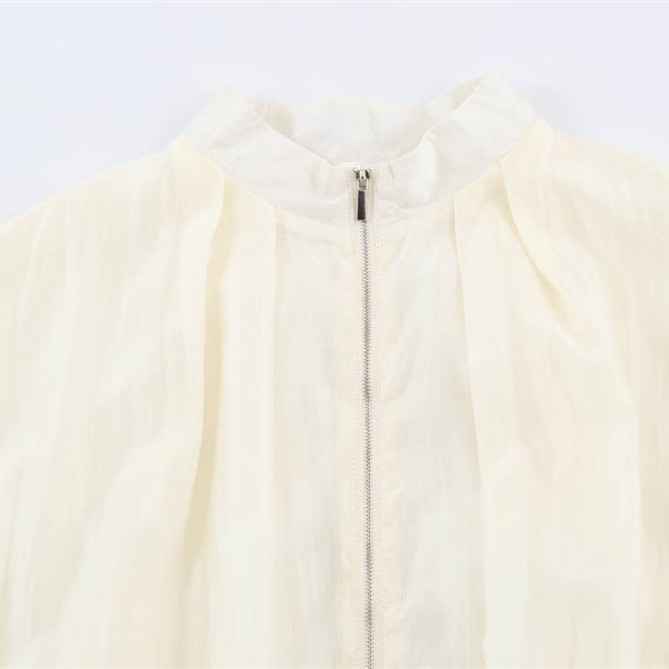 Damen transparente Oversize-Bomberjacke aus leichter Satin‑Organza mit Ballonärmeln Echo Archiv