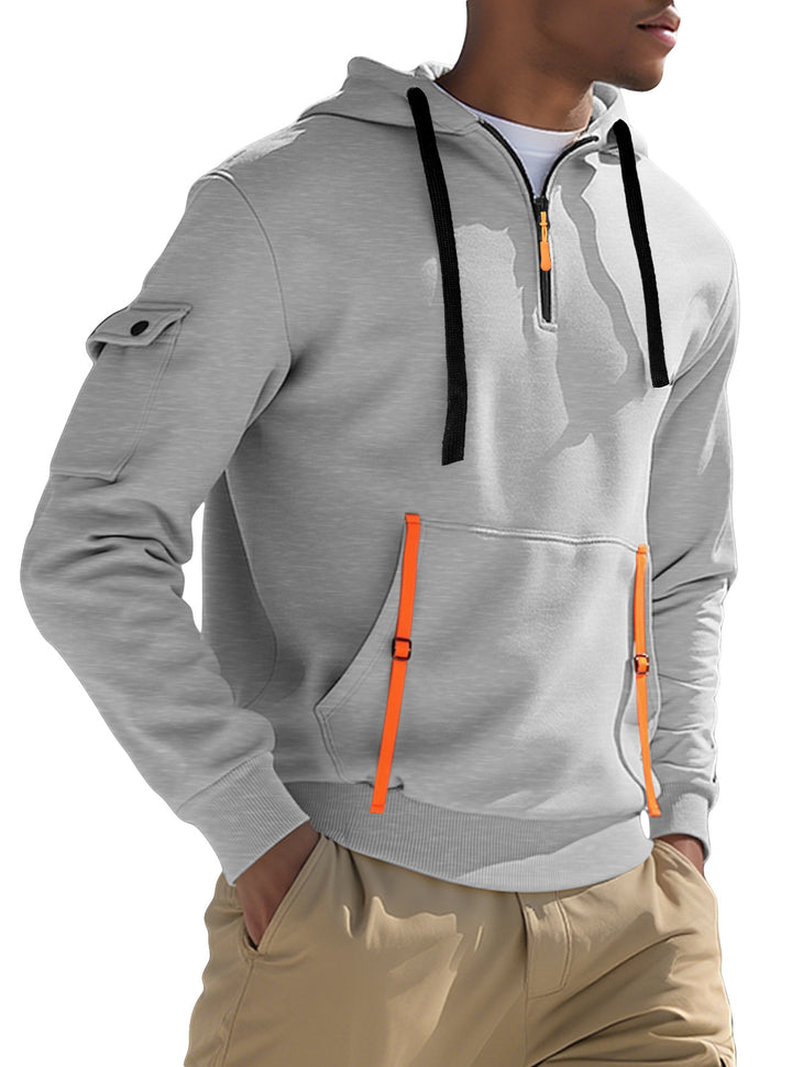 Herren nan urbaner Tech-Kapuzen-Halbzippullover mit Utility-Ärmeltasche, Kängurutasche und verstellbaren Zipper-Bändern Echo Archiv