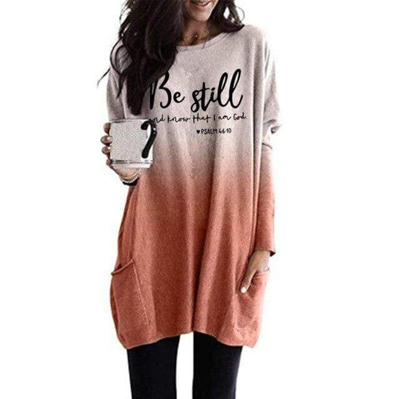 Damen Oversize Druck Tunika mit Rundhalsausschnitt, Seitentaschen und Ombre-Gradient-Druce – Avérine