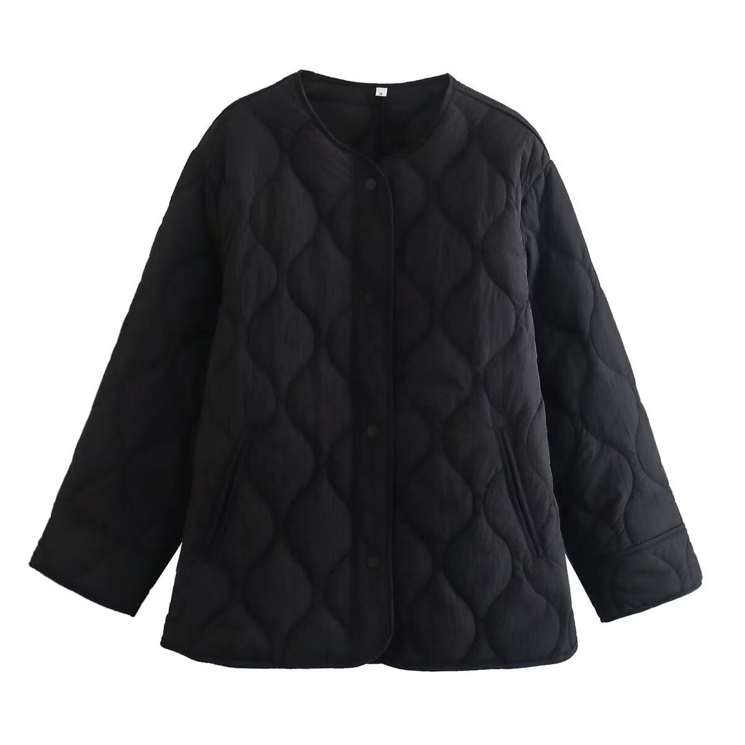 Damen Gefütterte Steppjacke im Boxy‑Schnitt mit Rundhalsausschnitt Echoarchiv