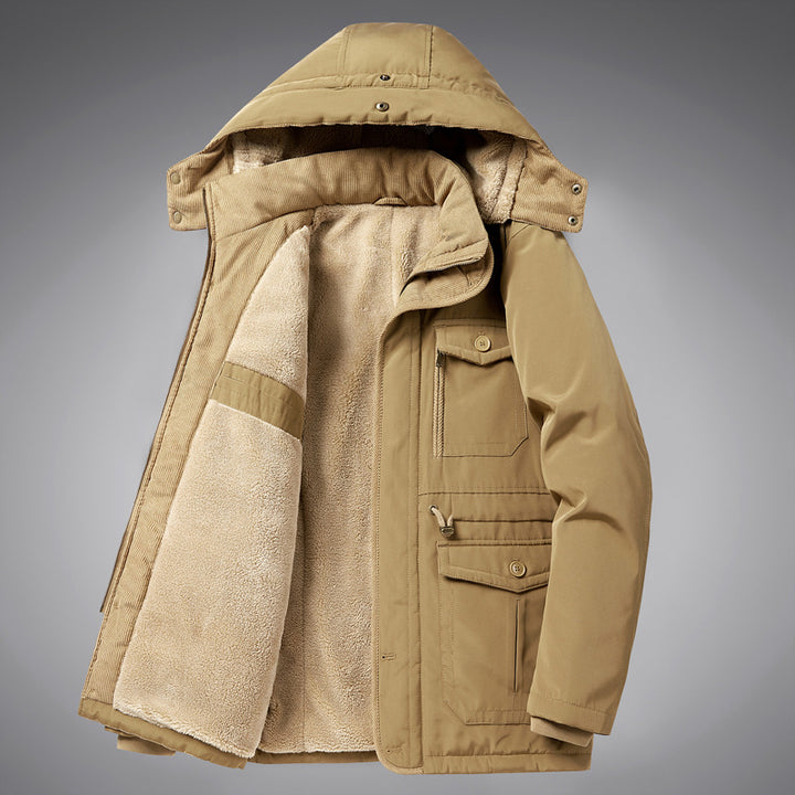 Herren  kälteproof Kapuzenparka mit vollem Sherpa-Innenfutter, Samtkragen und multifunktionalen Taschen Echo Archiv