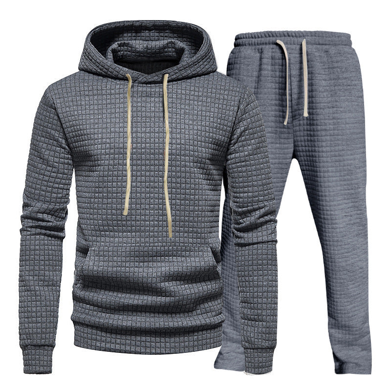 Herren Waffelstruktur-Freizeitset mit Kapuzenpullover und Tunnelzug-Jogginghose Echoarchiv