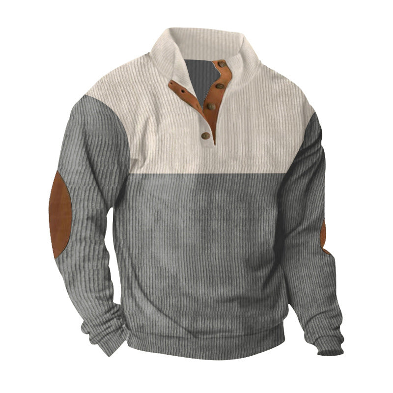 Herren nan lässiger Strickpullover mit Knopfleiste, Stehkragen und Ellenbogenpatches Echo Archiv