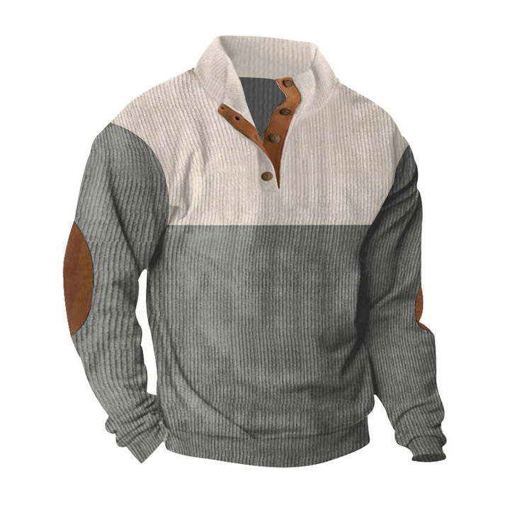 Herren nan lässiger Strickpullover mit Knopfleiste, Stehkragen und Ellenbogenpatches Echo Archiv