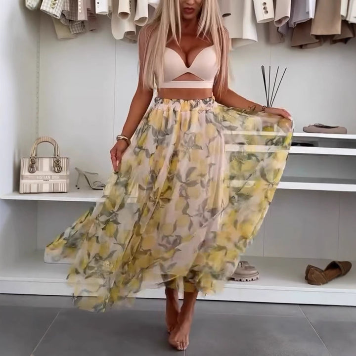 Damen nan fließender Maxi-Rock mit mehrlagigem Chiffon-Overlay, elastischem Bund und feinem Blumenprint Echo Archiv