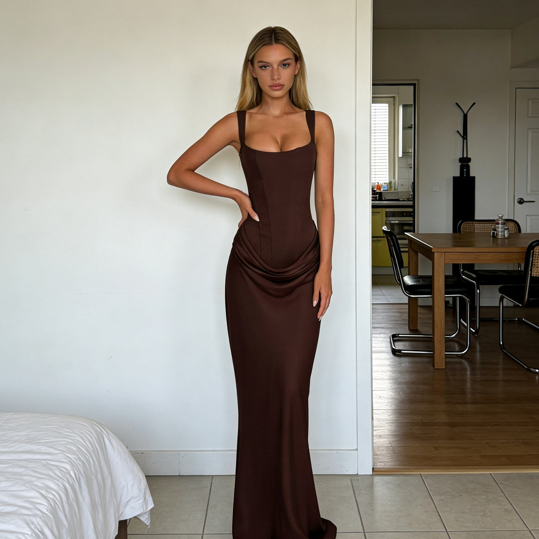 Damen Elegantes Wickelkleid mit schulterfreien Trägern und raffiniertem Drapierungsdetail Echo Archiv