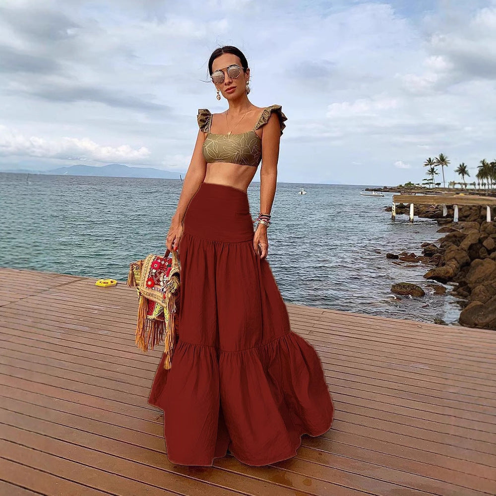 Damen Crop-Top und Rock Set mit Rüschen und floralem Muster Echo Archiv