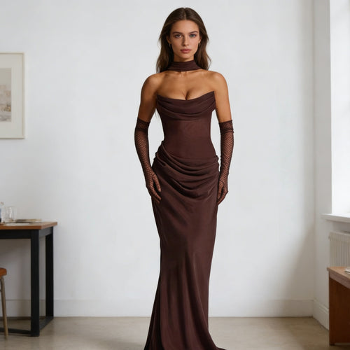 Damen Elegantes schulterfreies Maxikleid mit verführerischem Rüschendetail Echo Archiv
