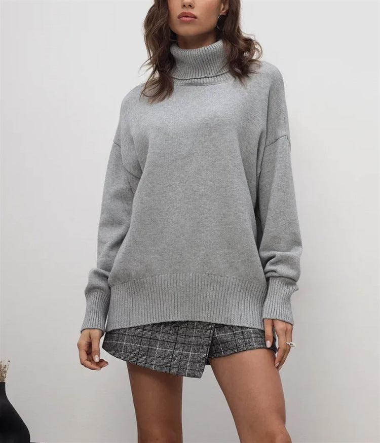 Damen Boxy-Rollkragenpullover aus feinem Feinstrick mit überschnittener Schulter – Mavelle
