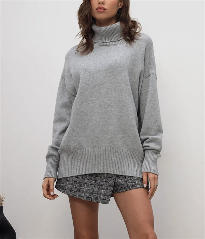 Damen Boxy-Rollkragenpullover aus feinem Feinstrick mit überschnittener Schulter – Mavelle