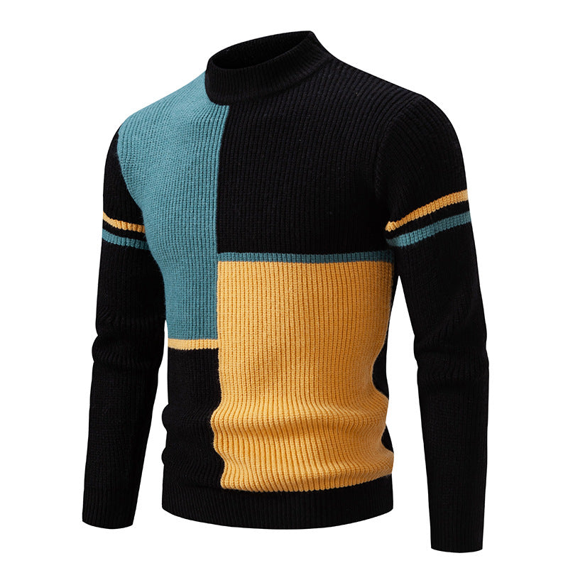 Herren Grobstrick-Pullover mit Stehkragen und kontrastierendem Blockstreifenmuster Echo Archiv