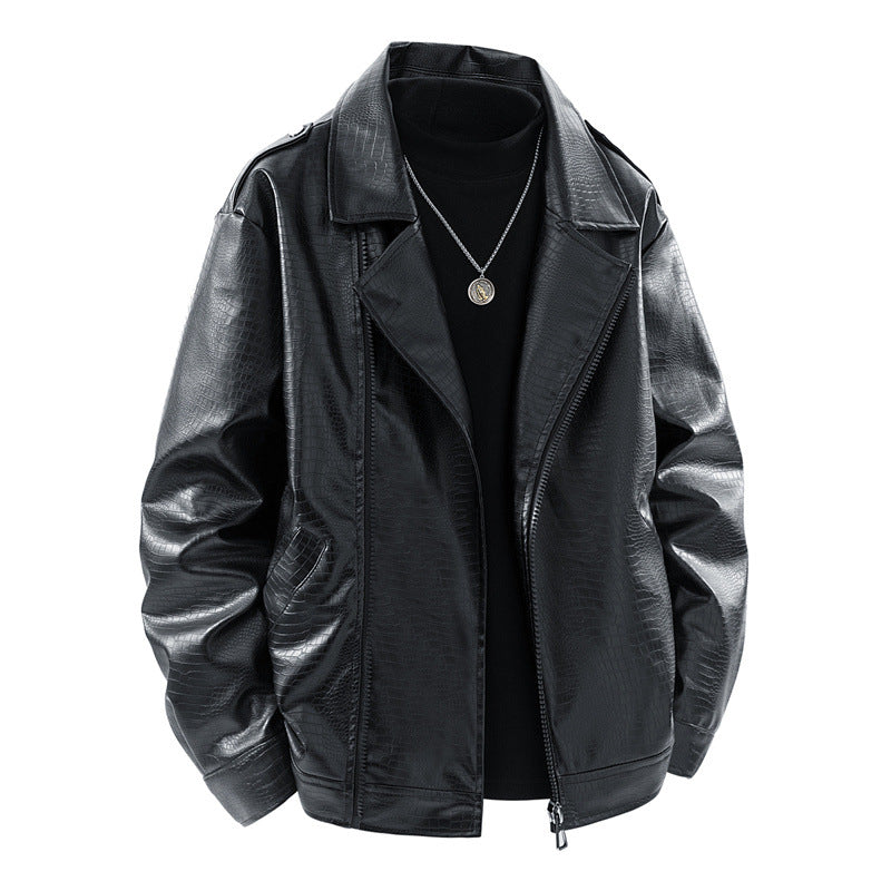 Herren Kunstleder-Überhemdjacke im Biker-Blend mit Reverskragen, Zwei-Wege-Metallreißverschluss & verdeckten Eingrifftaschen Echoarchiv