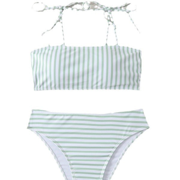 Damen Hochgeschnittener Bikini mit modischen Streifen und verstellbaren Trägern Echo Archiv