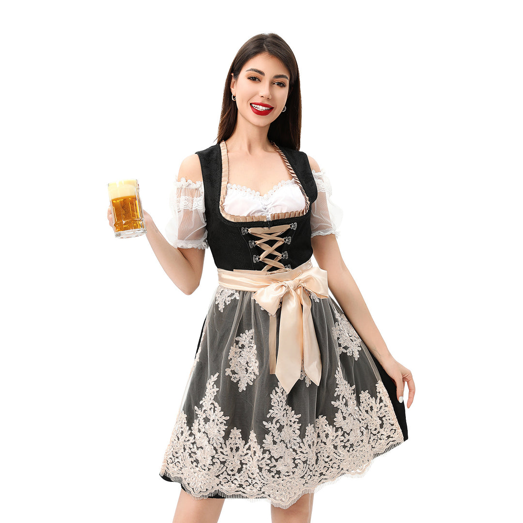 Damen nan traditionelles Dirndlkleid mit Spitzenüberrock Corsage Schnürung und Satinband Echo Archiv