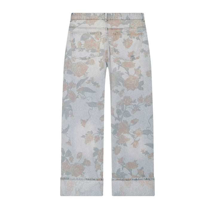 Damen Highwaist-Jeans mit weitem Bein, floralem Allover-Print und Umschlag Echo Archiv