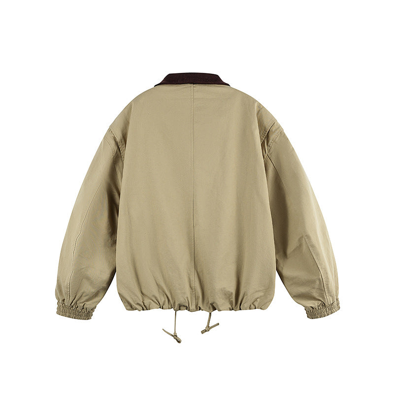 Herren Kastige Zip-Übergangsjacke aus robustem Canvas mit kontrastiertem Strickkragen, Tunnelzug und Pattentaschen Echo Archiv
