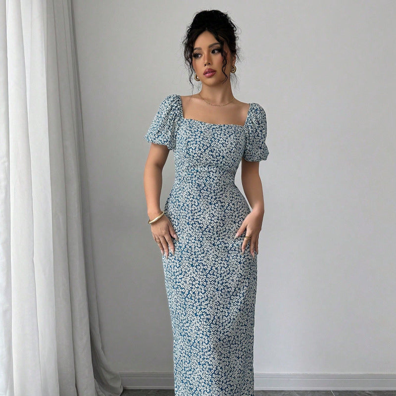 Damen Midikleid mit schulterfreien Puffärmeln und floralem Muster Echo Archiv