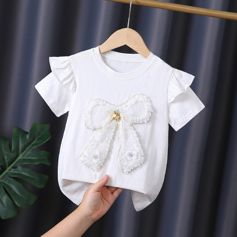 Mädchen T-Shirt mit dekorativem Rüschendesign und kunstvollem Schleifenmotiv Echo Archiv