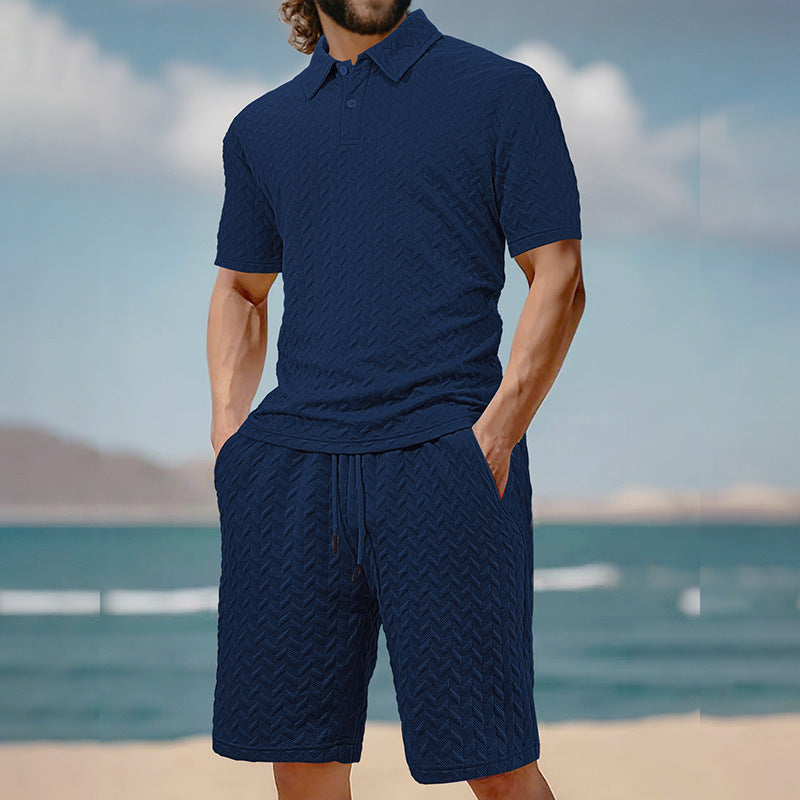Herren elegantes Sport-Set mit strukturierter Oberfläche und bequemem Kurzarm-Polo Echoarchiv