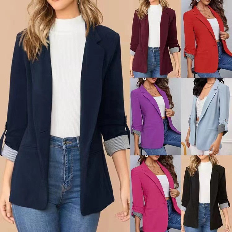 Damen nan taillierter Casual-Blazer mit umschlagärmeln und dekorativem Knopfdetail Echo Archiv