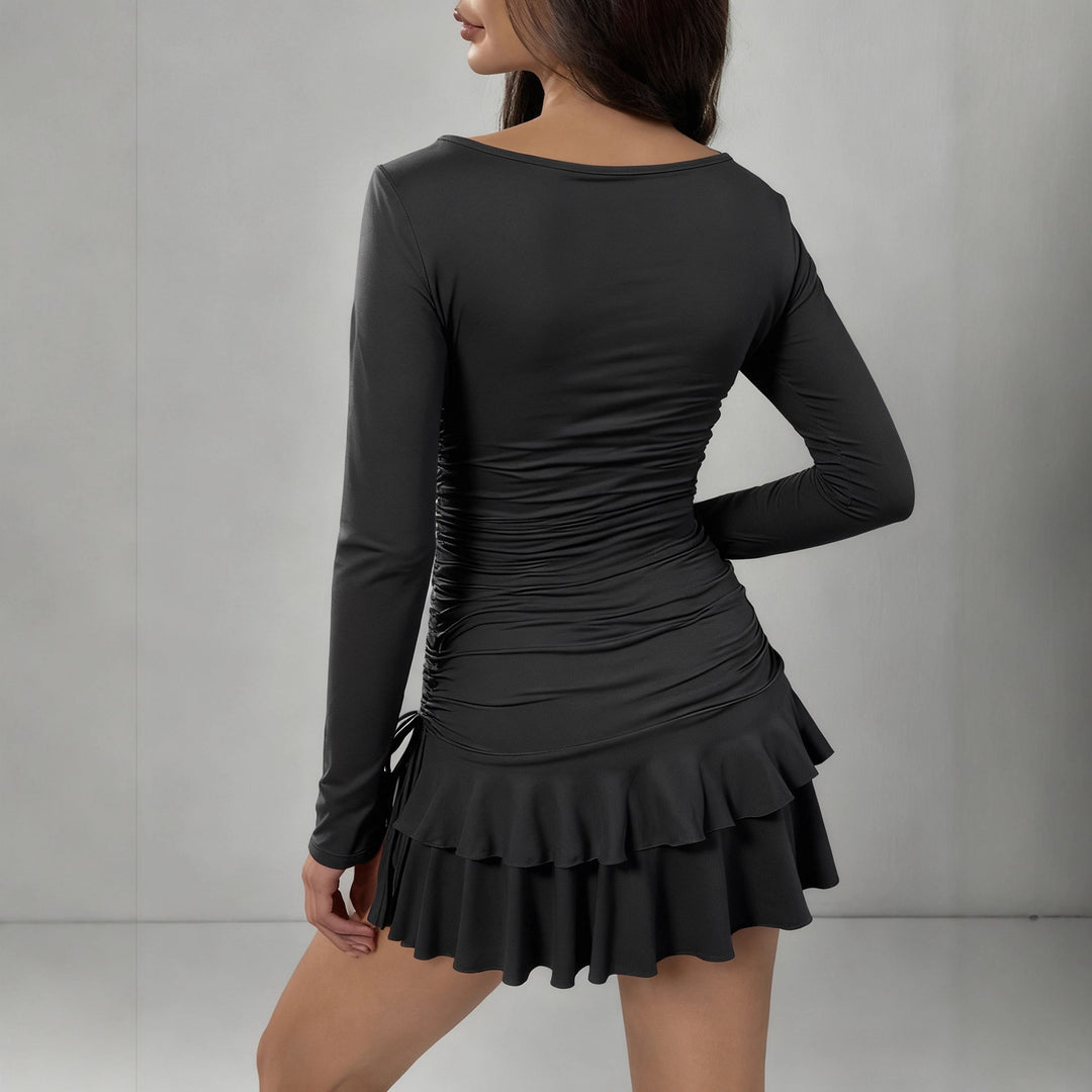 Damen Figurbetontes Minikleid mit Rüschendetails und seitlichen Bindebändern Echo Archiv