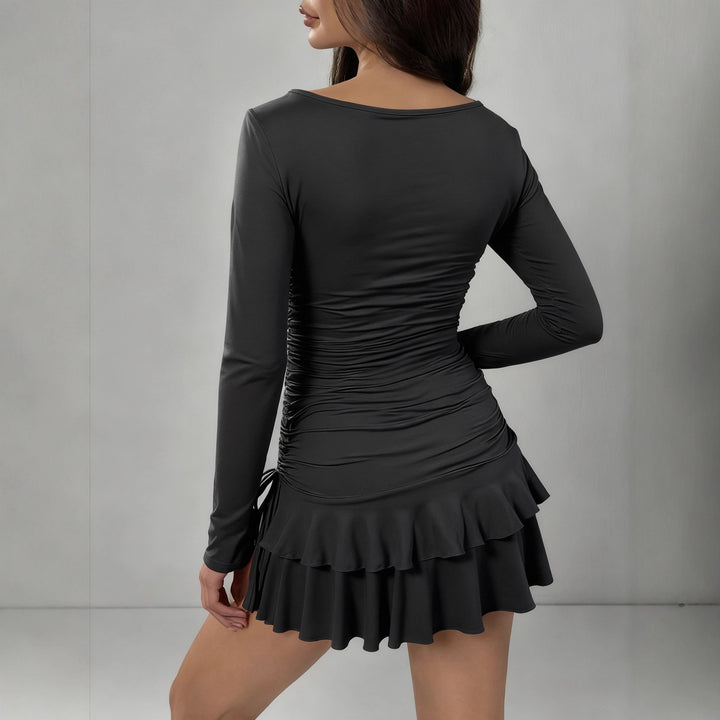 Damen Figurbetontes Minikleid mit Rüschendetails und seitlichen Bindebändern Echo Archiv