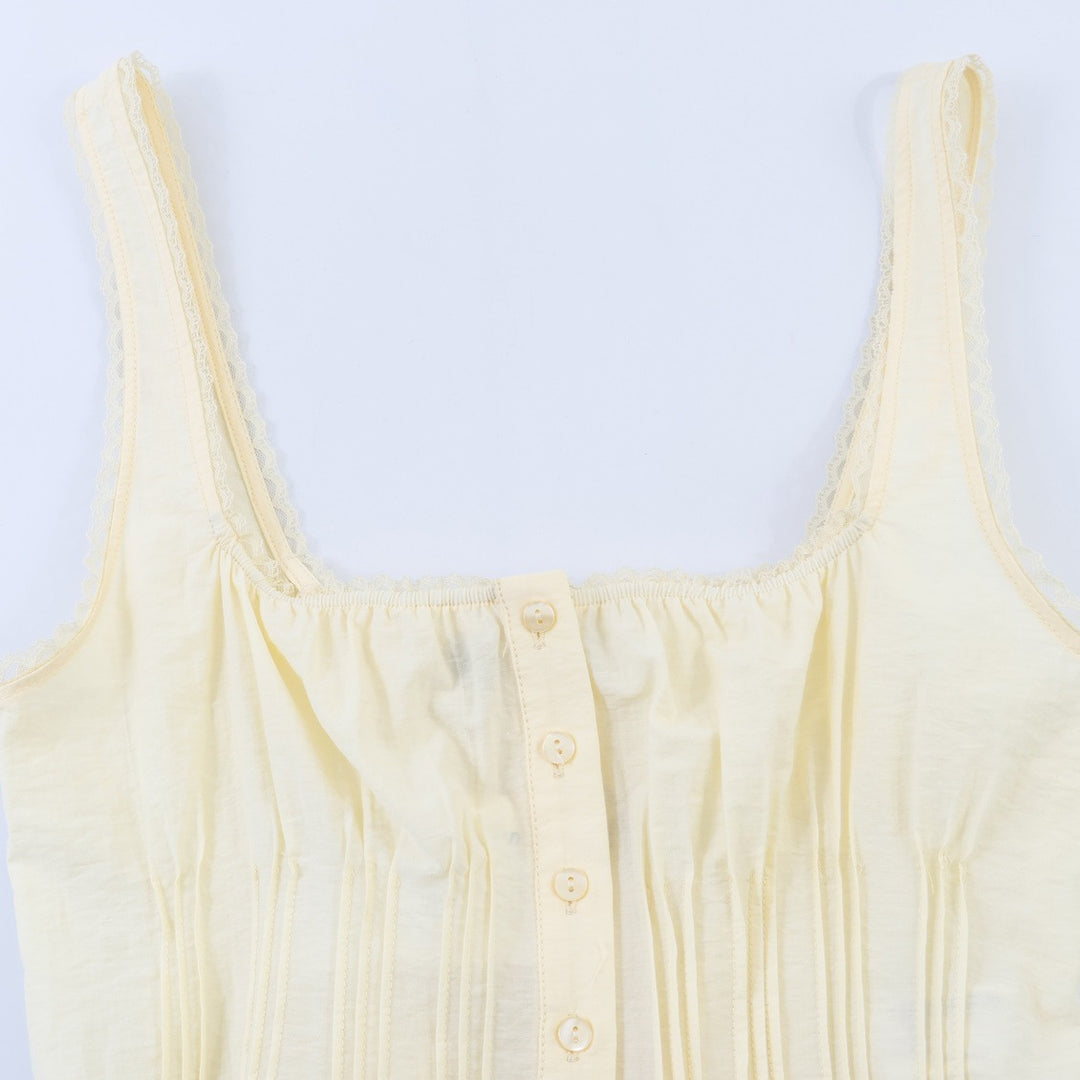 Damen-Crop-Top mit feinen Falten und Zierknöpfen Echo Archiv