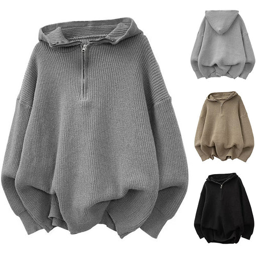 Damen Stilvoller Kapuzenpullover mit Halbreißverschluss Echoarchiv