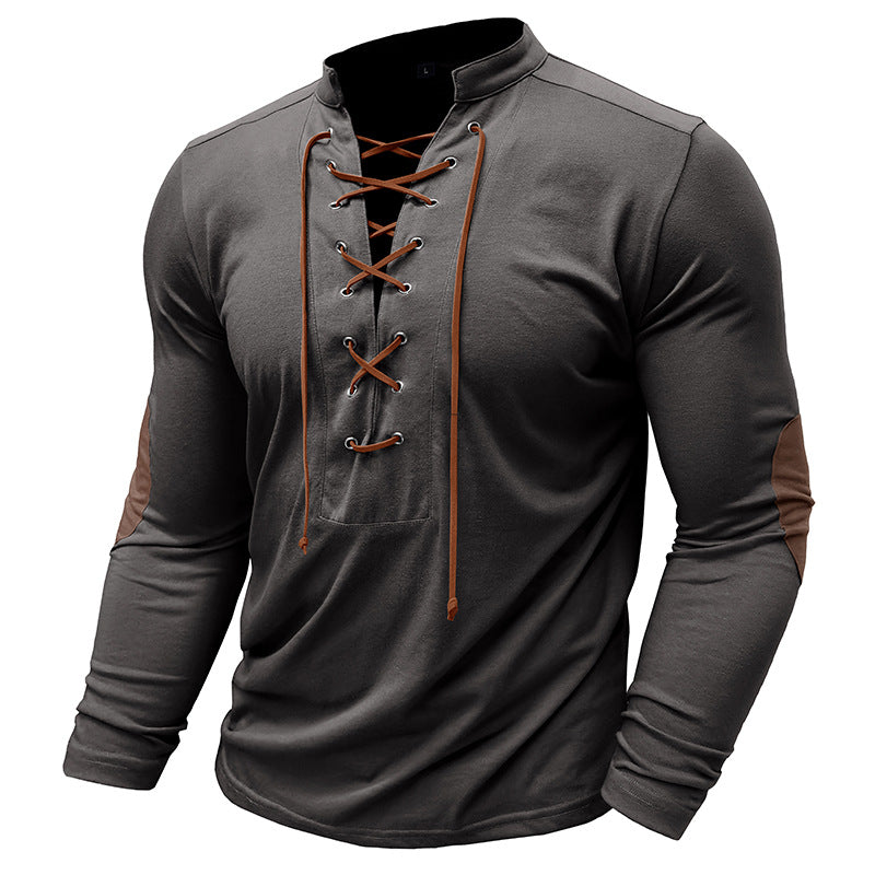 Herren Langarmshirt mit Schnürung und modernen Akzenten Echoarchiv
