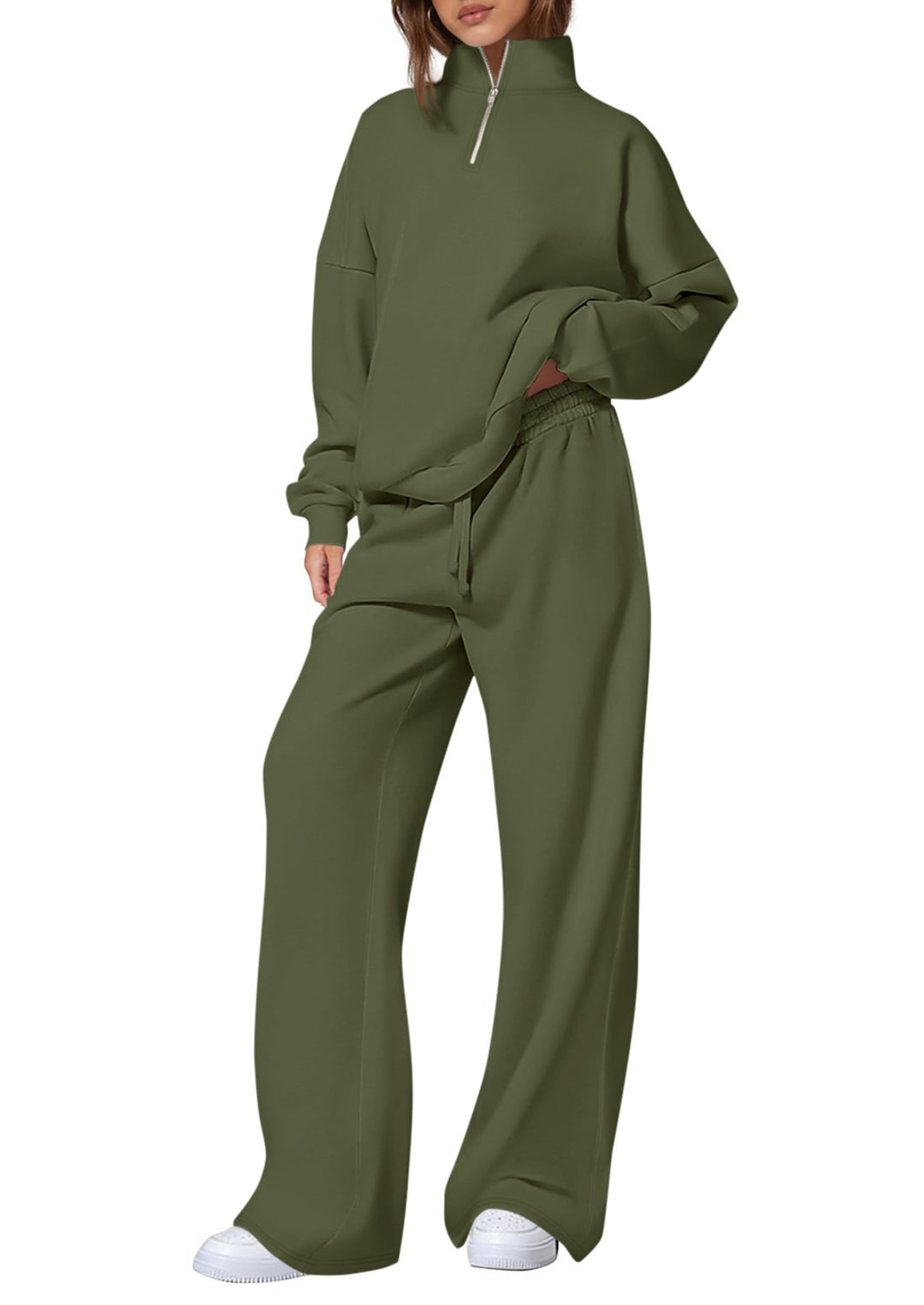 Damen nan oversized Jogginganzug mit Stehkragen halbem Reißverschluss und weitem Bein Echo Archiv