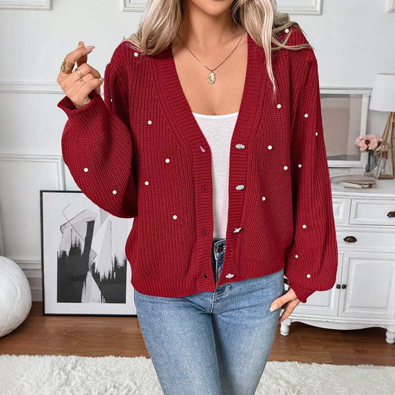 Damen Stilvolle Strickjacke mit Perlendetails Echo Archiv