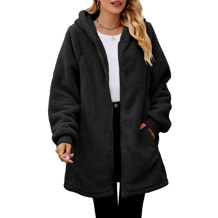 Damen kuschelige Fleecejacke mit Kapuze und Reißverschluss Echoarchiv