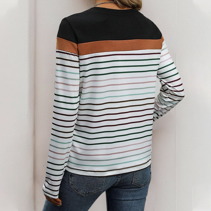 Damen Langärmliges gestreiftes Shirt mit Colorblock‑Schulter und Rundhalsausschnitt Echoarchiv