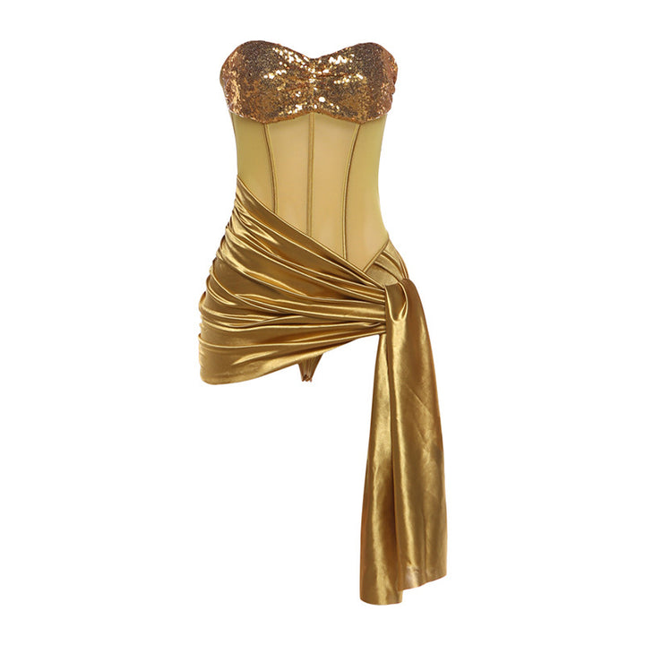 Damen Glamouröses Bustier mit Drapierung und Pailletten Echo Archiv