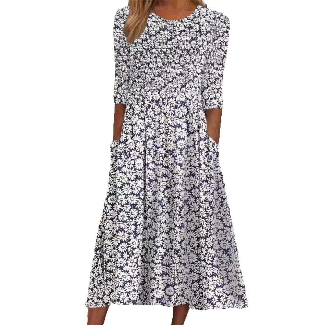 Damen nan Midikleid mit Smokoberteil, geraffter Taille und seitlichen Eingrifftaschen Echo Archiv
