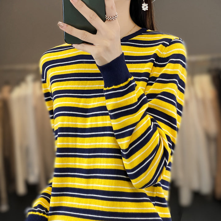 Damen Lässiger Ringel-Feinstrickpullover mit Boxy‑Silhouette und kontrastierenden Rippbündchen Echoarchiv