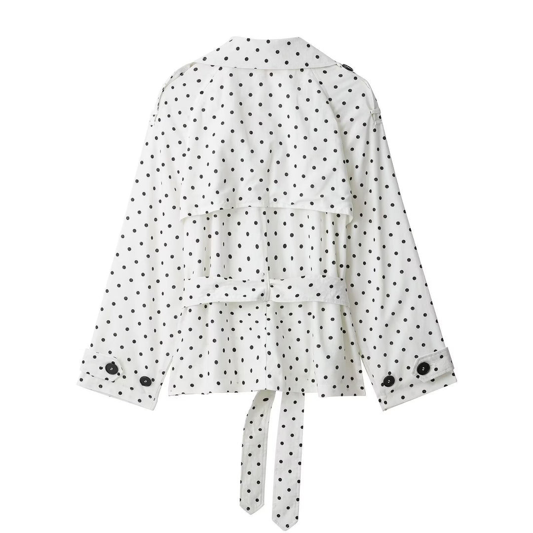 Damen Kurz geschnittener Trenchcoat mit Bindegürtel, Doppelreihe und Polka-Dot-Print Echo Archiv