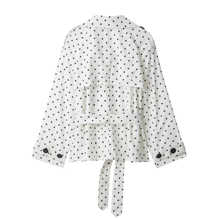 Damen Kurz geschnittener Trenchcoat mit Bindegürtel, Doppelreihe und Polka-Dot-Print Echo Archiv