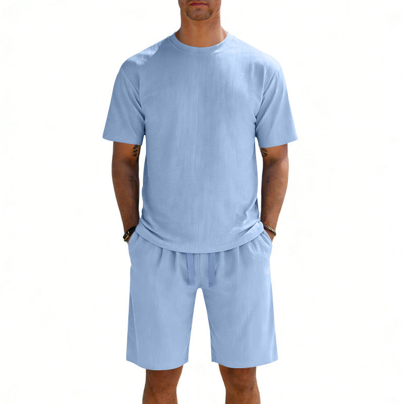 Herren nan Kurzarmshirt- und Bermudakombination aus geripptem Jersey mit elastischem Tunnelzugbund Echo Archiv