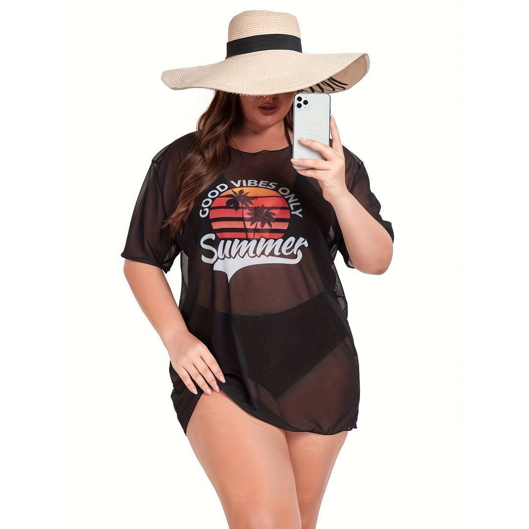Damen Transparente Strandbluse mit sommerlichem Aufdruck Echo Archiv