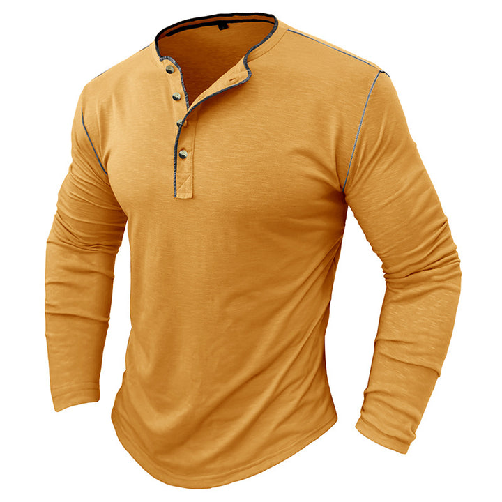 Herren Langarm-Henley-Shirt mit modernem Stehkragen und stilvollen Knopfdetails Echoarchiv