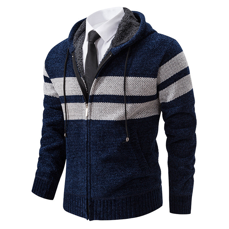 Herren nan gestrickte Kapuzenjacke mit Teddyfutter, verdecktem Reißverschluss und kontrastreifen Echo Archiv